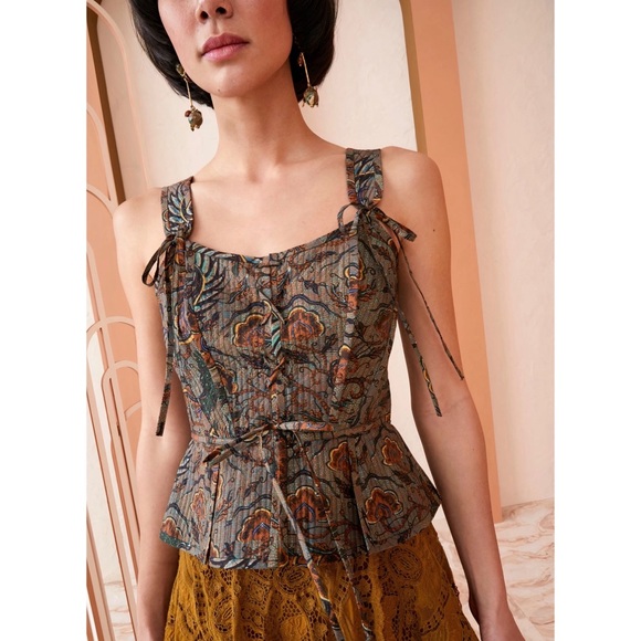 Ulla Johnson Peplum Sleeveless Lace-Up Luz Corset Top - Picture 1 of 7